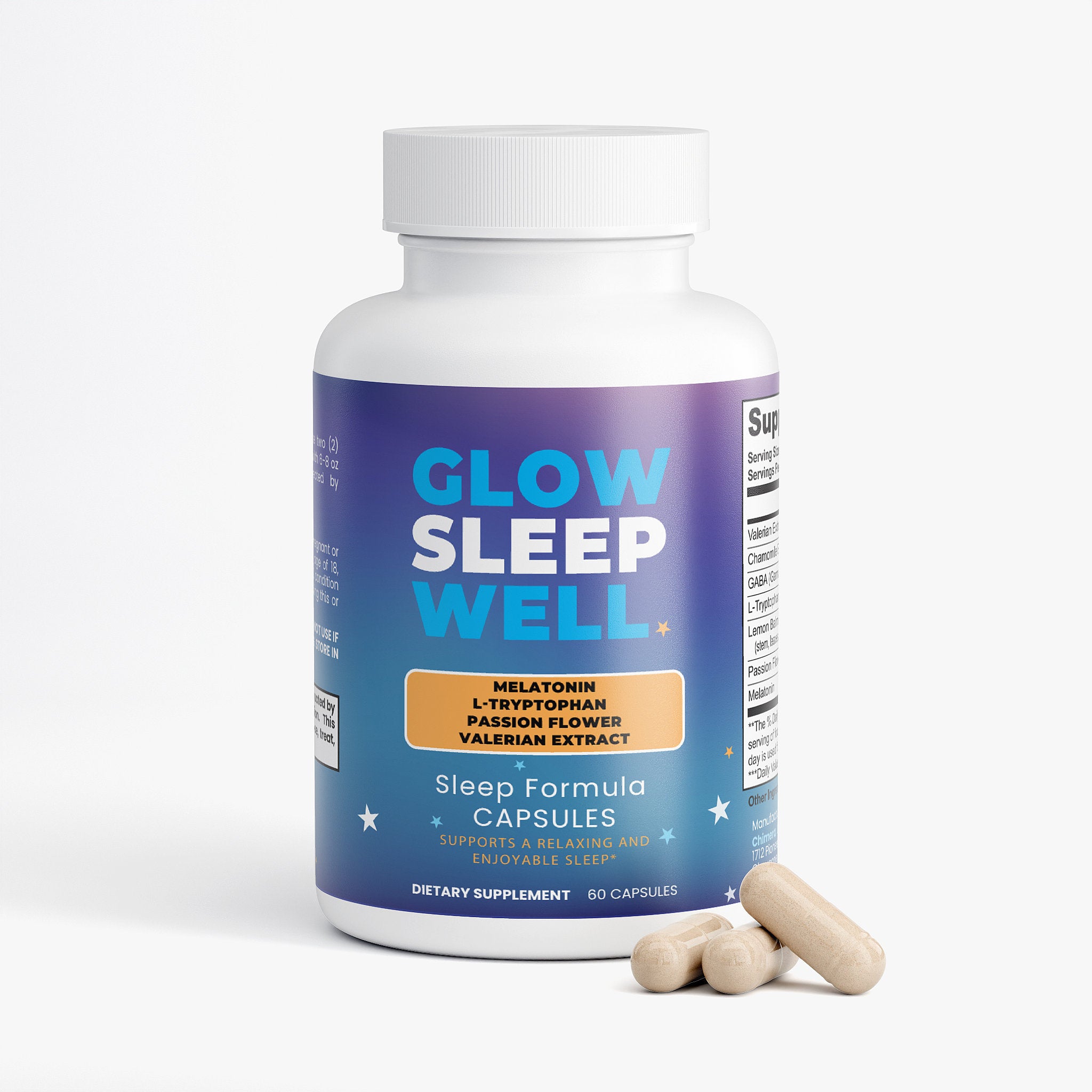 Glow Sleep Well Sleep Formula – Gentle Strength Natural Sleep Aid | Melatonin, Valerian & GABA | 60 Capsules