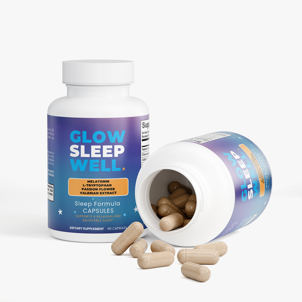 Glow Sleep Well Sleep Formula – Gentle Strength Natural Sleep Aid | Melatonin, Valerian & GABA | 60 Capsules