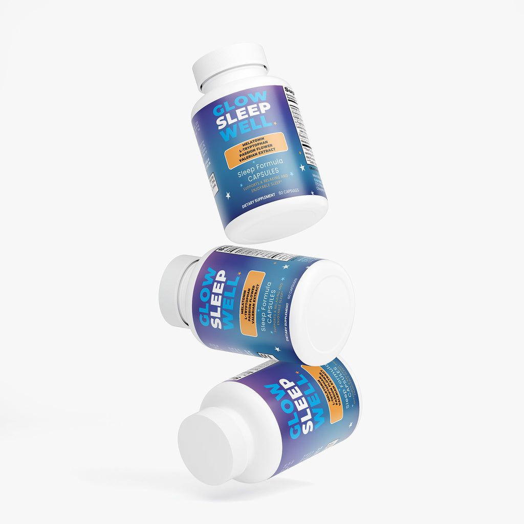 Glow Sleep Well Sleep Formula – Gentle Strength Natural Sleep Aid | Melatonin, Valerian & GABA | 60 Capsules