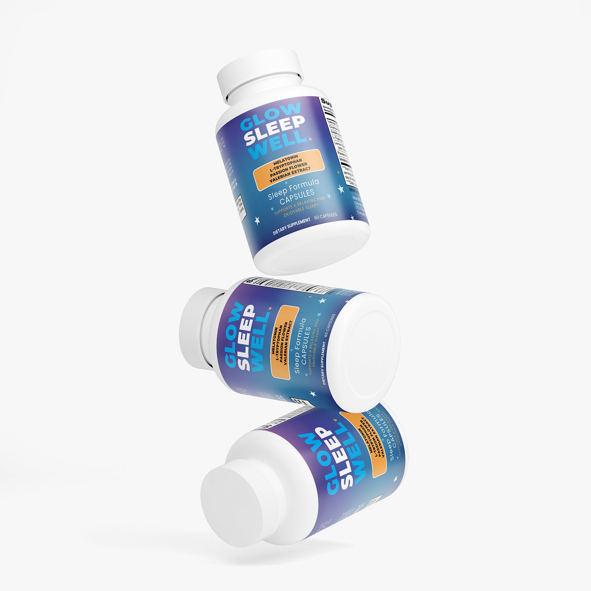 Glow Sleep Well Sleep Formula – Gentle Strength Natural Sleep Aid | Melatonin, Valerian & GABA | 60 Capsules
