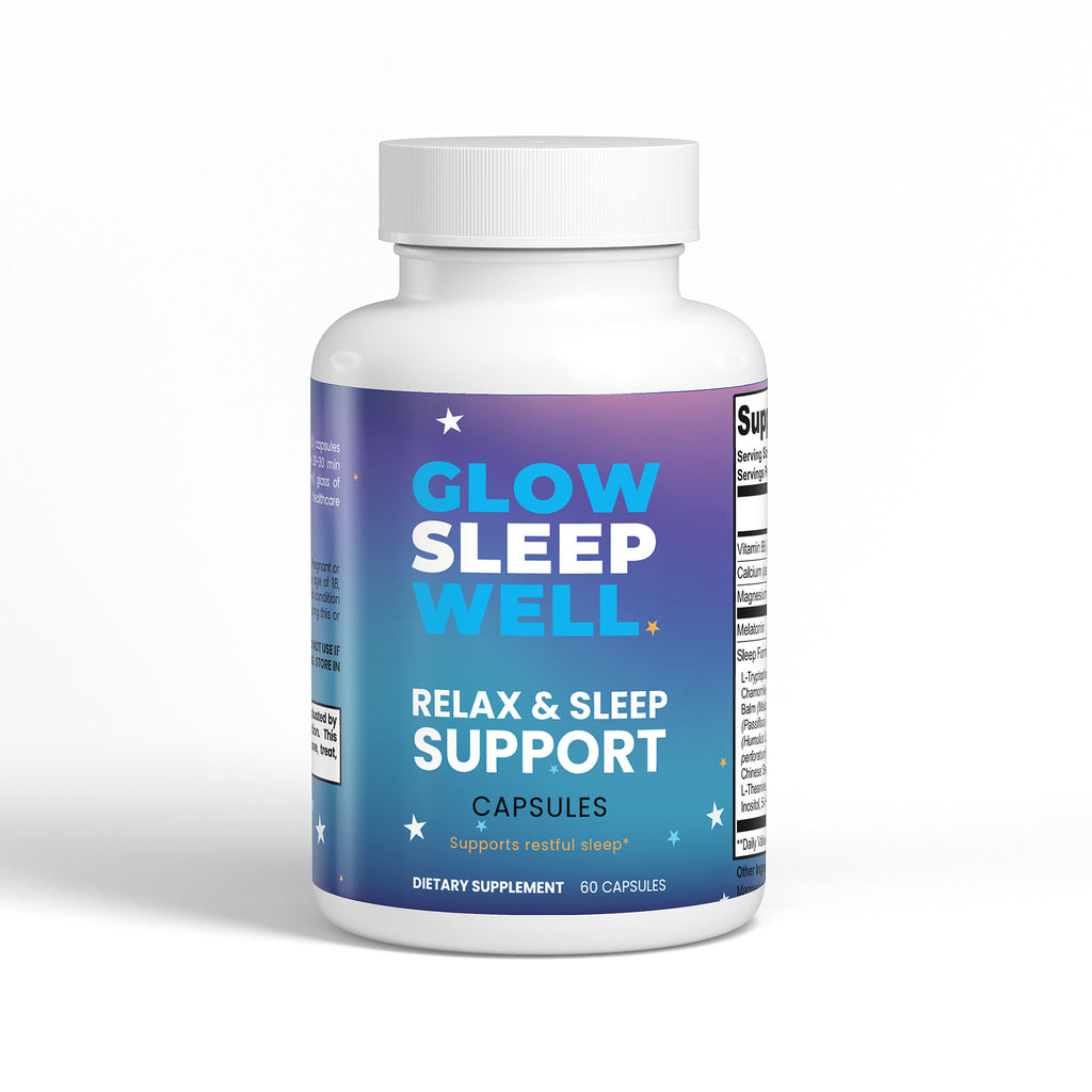 Glow Sleep Well Sleep Support – Extra Strength Sleep Aid | Magnesium, Ashwagandha & Melatonin | 60 Capsules