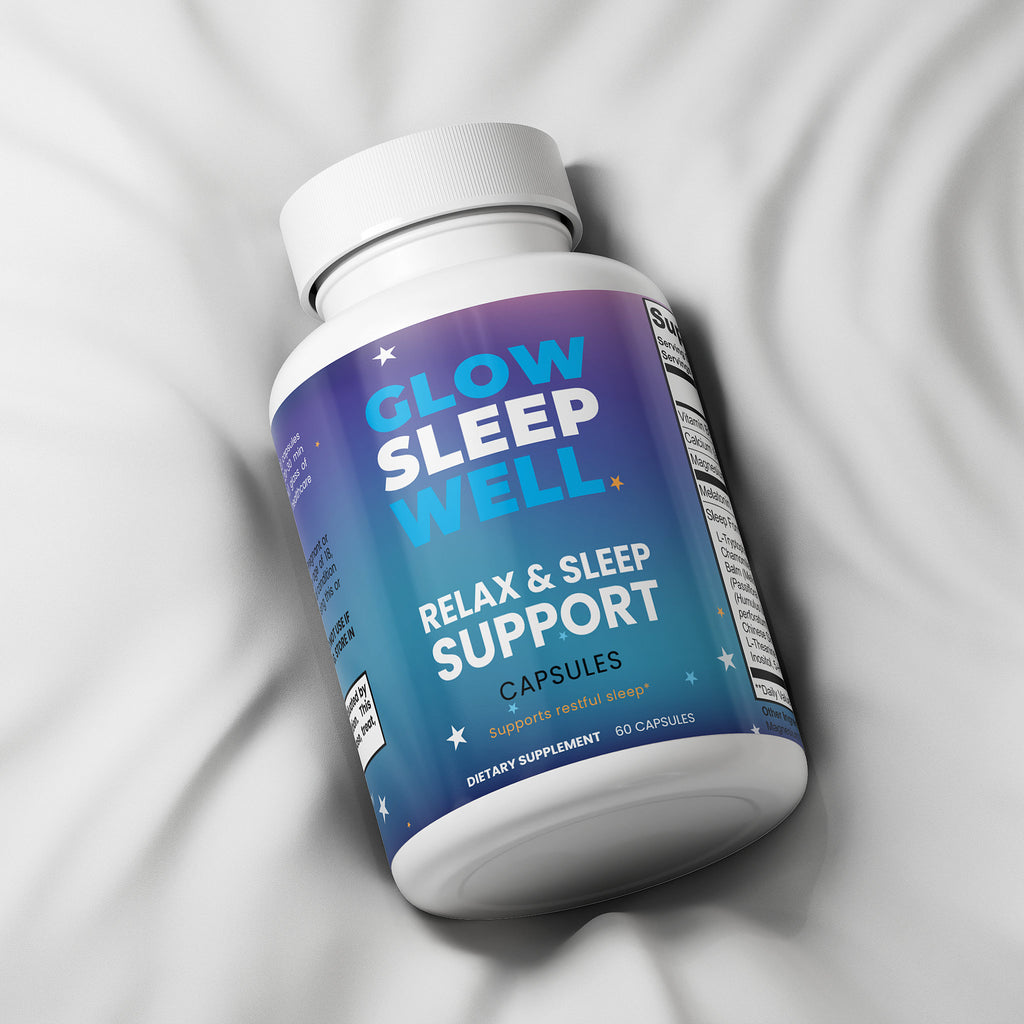 Glow Sleep Well Sleep Support – Extra Strength Sleep Aid | Magnesium, Ashwagandha & Melatonin | 60 Capsules
