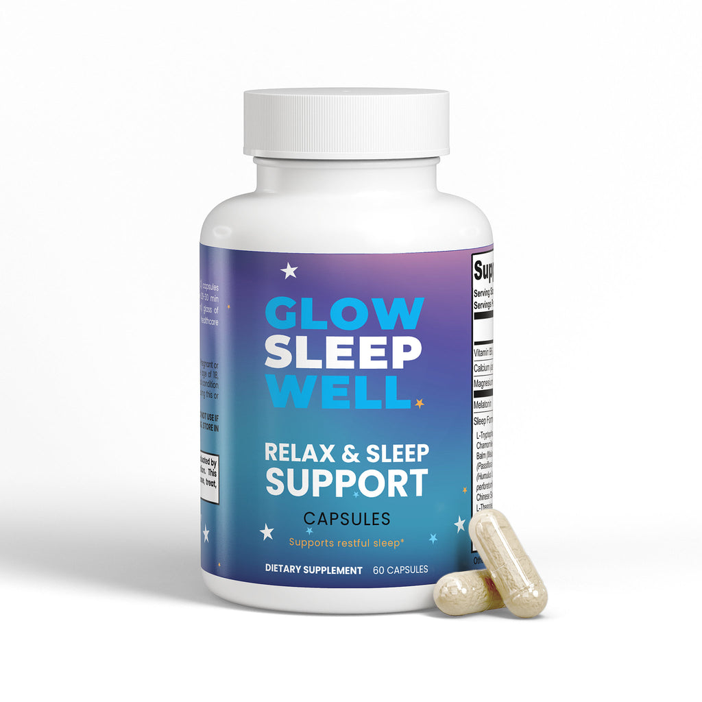 Glow Sleep Well Sleep Support – Extra Strength Sleep Aid | Magnesium, Ashwagandha & Melatonin | 60 Capsules