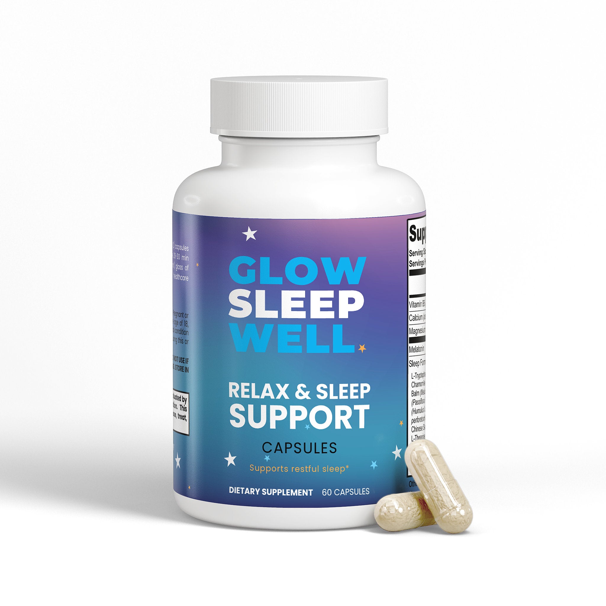 Glow Sleep Well Sleep Support – Extra Strength Sleep Aid | Magnesium, Ashwagandha & Melatonin | 60 Capsules
